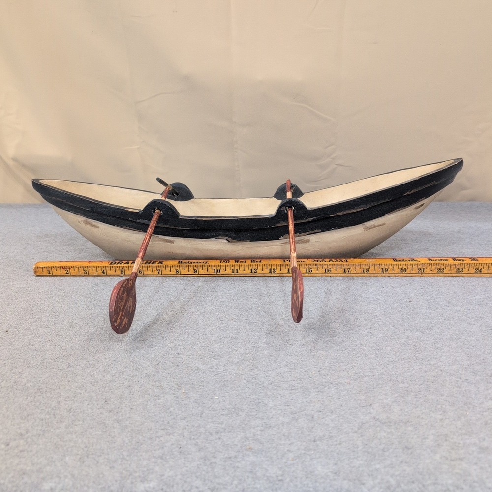 Vintage Style Wooden Rowboat Model Decorative Nautical Accent with Oars - Picture 5 of 8